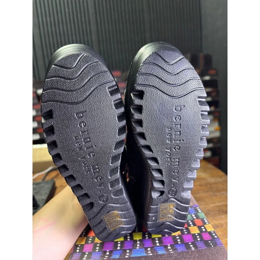 Bernie Mev Bernadette Black Pewter Woven Wedge Sandals Size 38 US 7.5-8